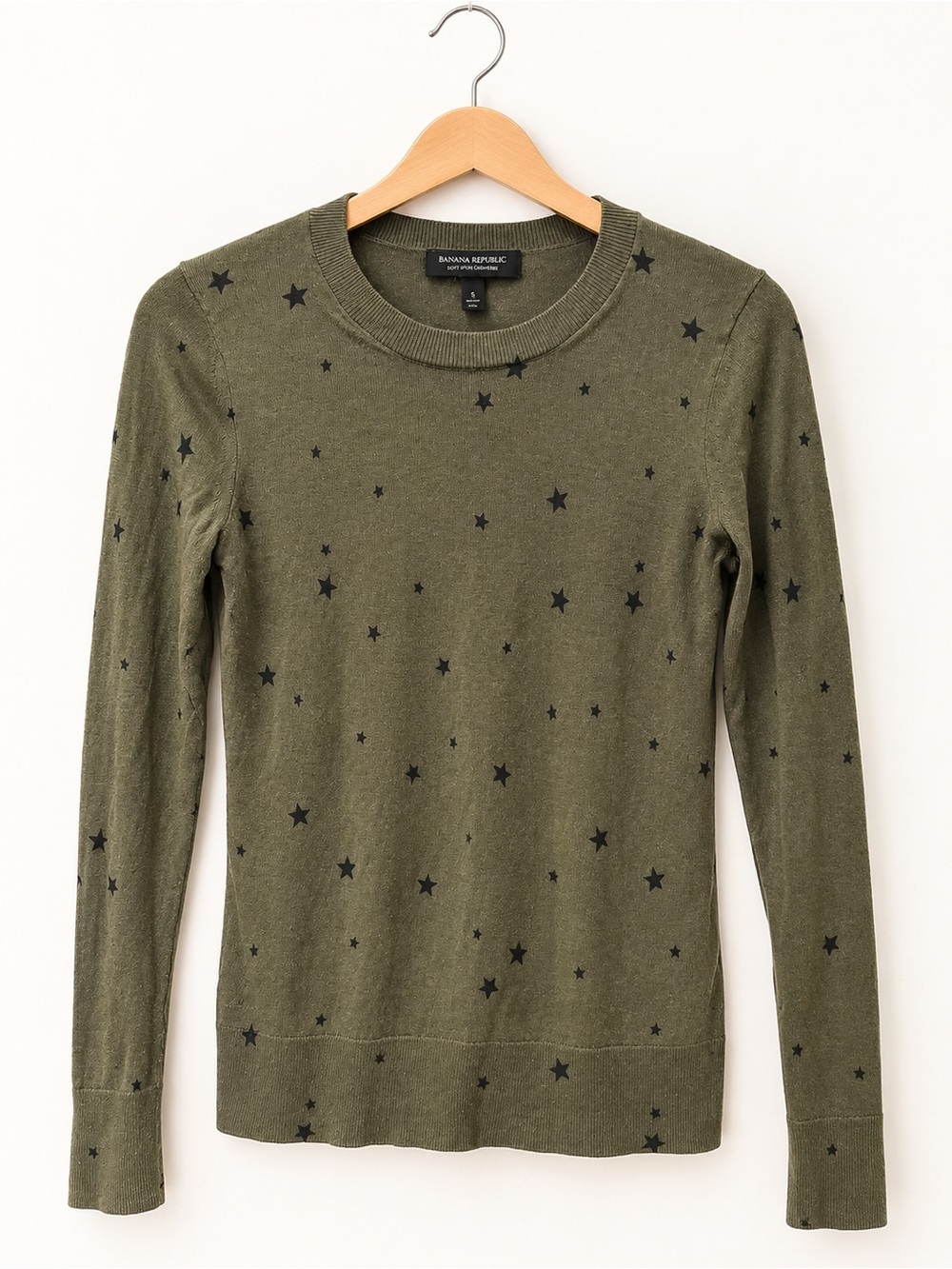 Banana Republic silk & cashmere Olive Star Print Crewneck Sweater